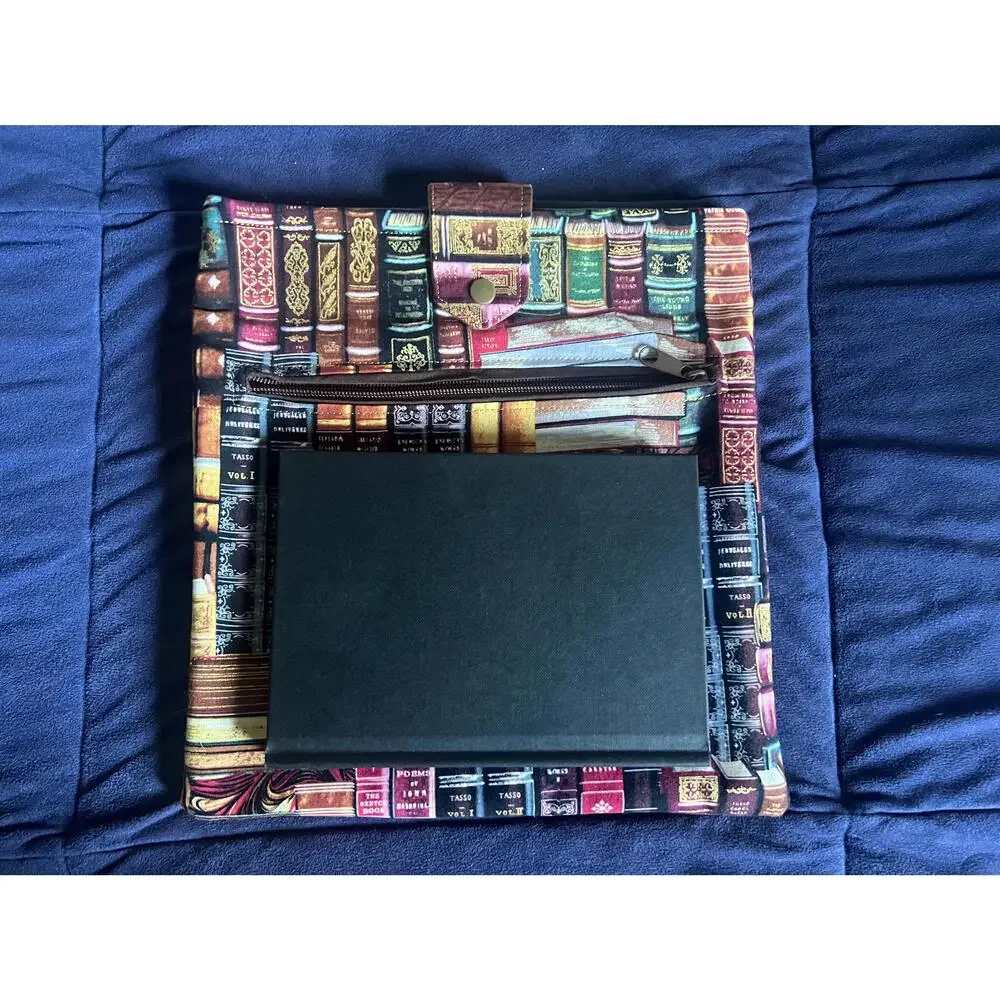 NWOT Faux Suede, Medium Book Sleeve, Front Zipper Pocket, Corner Bookmark